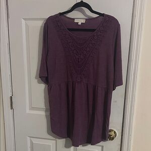Suzanne Betro Weekend Deep Purple Tunic with Lace Embroidered Collar